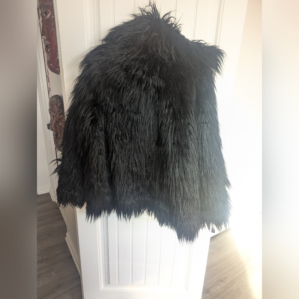 XL-XXL Punk Gothic Black Faux Fur Jacket - Picture 5 of 7